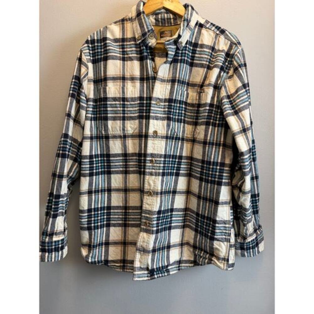 Ridgecut Heavy Flannel Large Button Down Long Sleeve Work Shirt White Blue